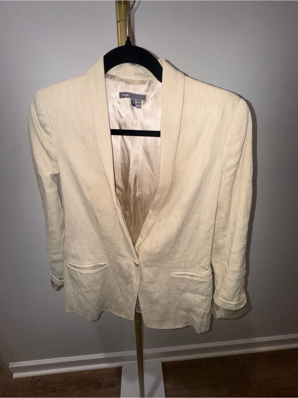 Vince Cream Open-Front Linen-Blend Blazer
